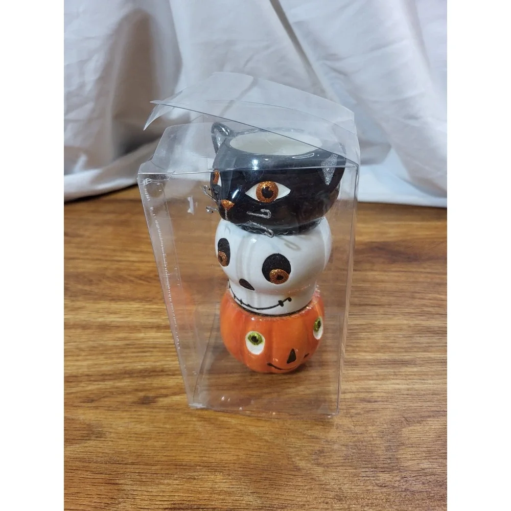 Halloween Tea light Holders Vintage Hallmark Cat Pumpkin Ghost - Stackable